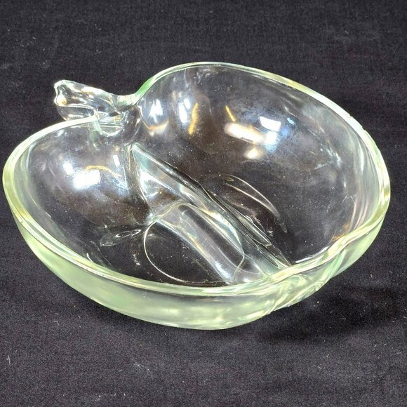 Vintage Hazel Atlas Apple Bowl Orchard Divided Relish Candy Dish Clear Glass 6" - Picture 2 of 8